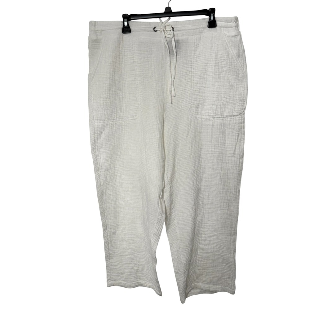 Jones & Co Women's Drawstring Waist Patch Pockets Gauze Cropped Pants